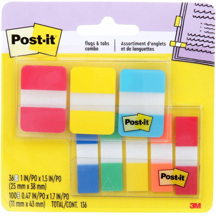 Post-it® Tabs and Flags Combo Pack, Orange, Adhesive, 136 / Pack, MMM686COMBO1