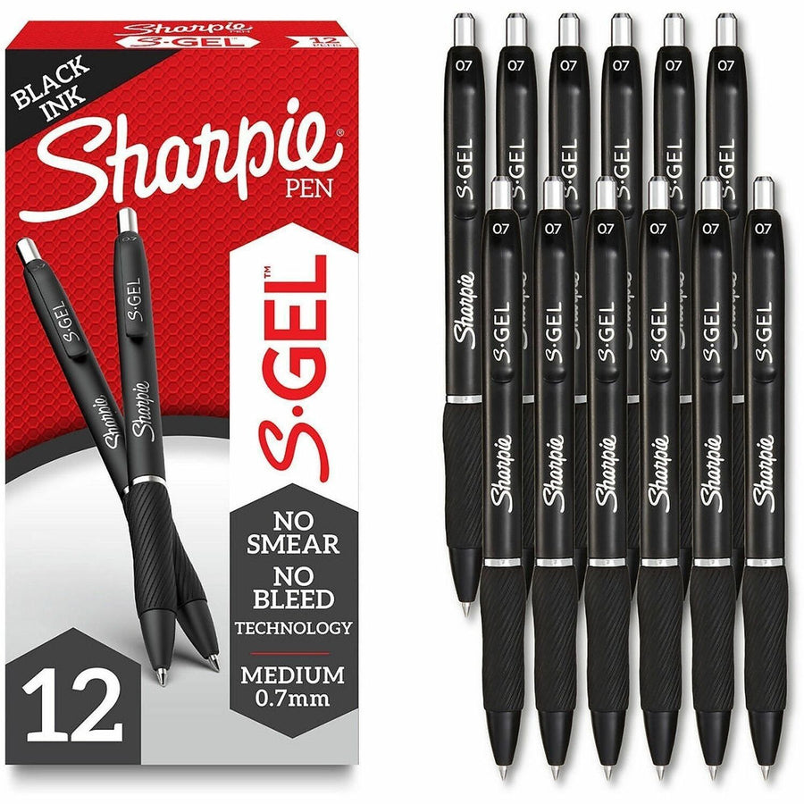 Sharpie S-Gel Pens, 0.30" x 7", Black, Clip, 1 Dozen, SAN2096159