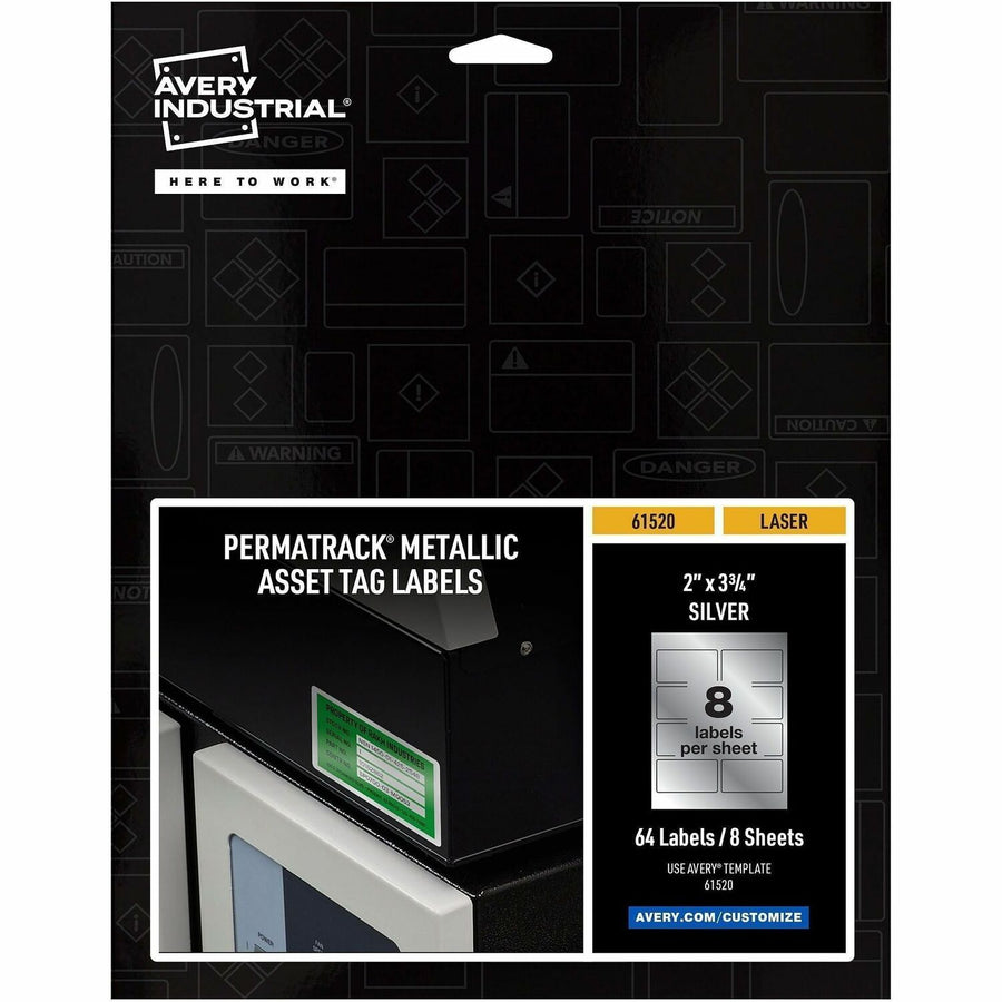 Avery PermaTrack Metallic Asset Tag Labels, 2" x 3-3/4", 64 Asset Tags, Silver, 1 Pack — view 1
