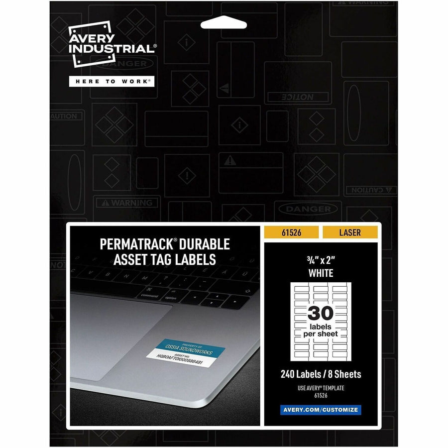 Avery PermaTrack Durable White Asset Tag Labels, 3/4" x 2", 240 Asset Tags, Matte, 1 Pack — view 1