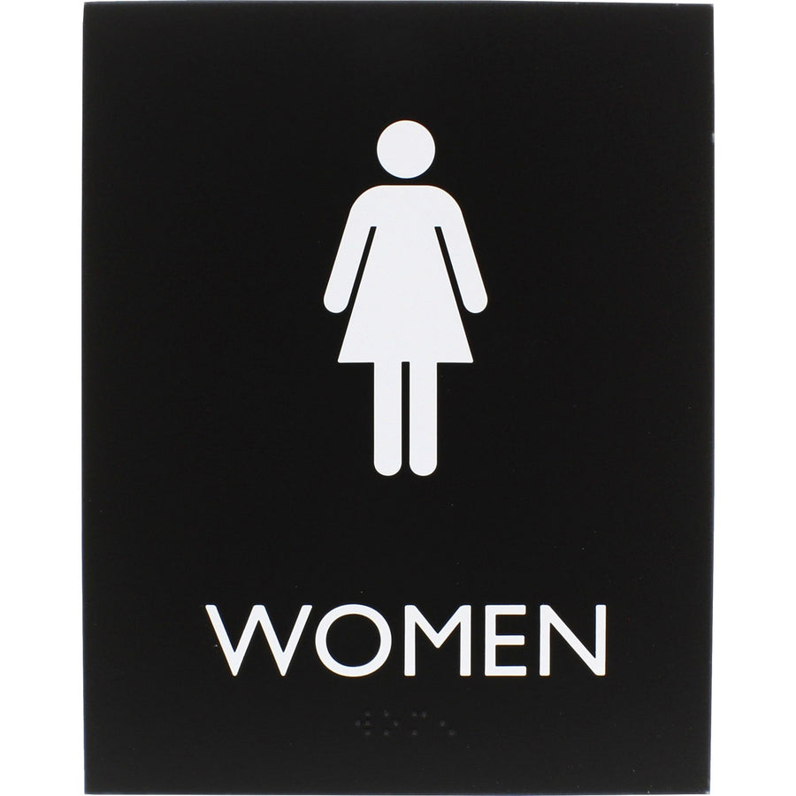 Lorell Women's Restroom Sign, 6.4" x 8.5", Black, Plastic, 800 mil, Braille, LLR02665