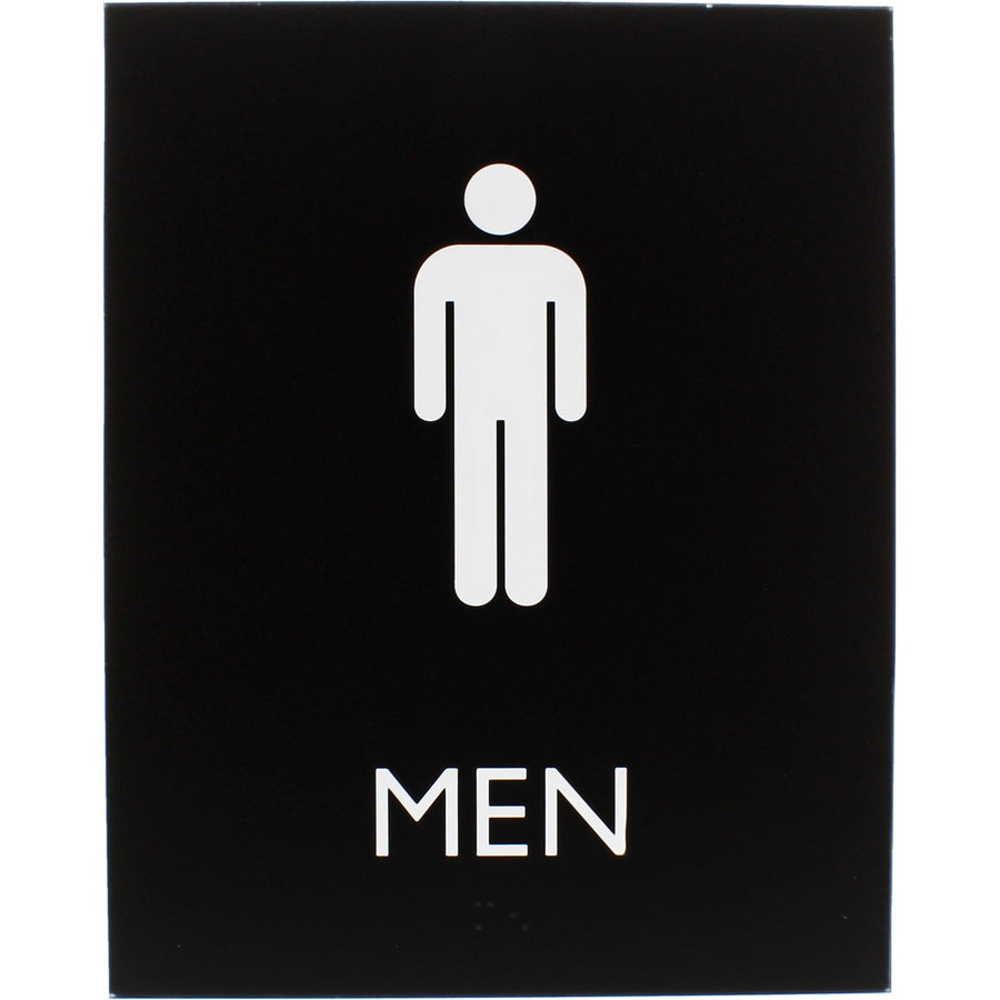 Lorell Men's Restroom Sign, 6.4" x 8.5", Black, Plastic, 800 mil, Braille, LLR02667