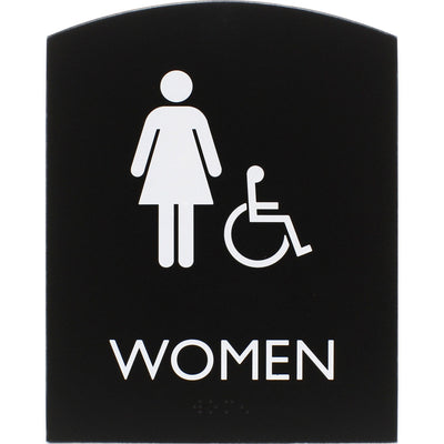 Lorell Arched Women's Handicap Restroom Sign, Black, LLR02675