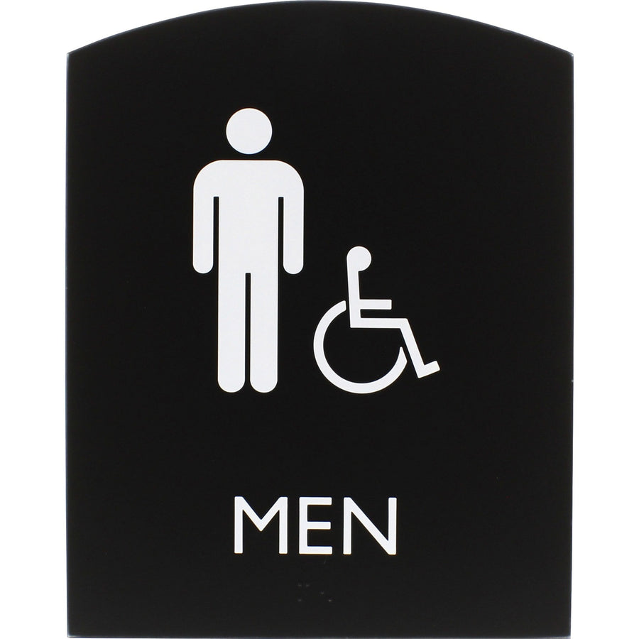 Lorell Arched Men's Handicap Restroom Sign, 6.8" x 8.5", Black, Plastic, 800 mil, Braille, LLR02677