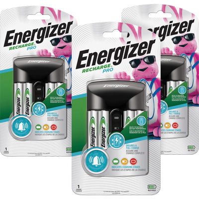 Energizer Recharge Pro AA/AAA Battery Charger, Black, 3 / Carton, EVECHPROWB4CT
