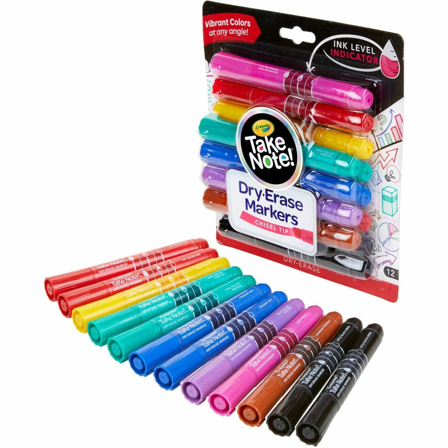 Crayola Dry Erase Markers, Take Note!, Assorted, Plastic, Xylene-free, 12 / Pack, CYO586545