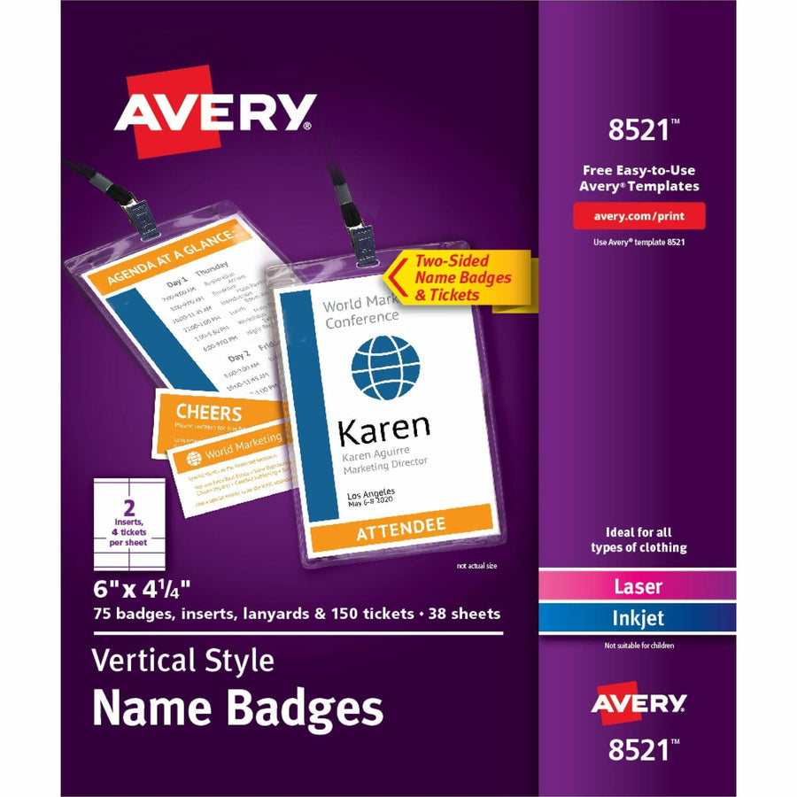 Avery Vertical Name Badges with Tickets Kit for Laser and Inkjet Printers, 4-1/4" x 6", White, 1 Box — view 1
