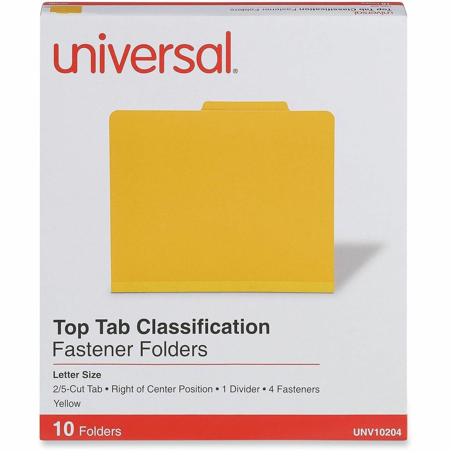 Universal Classification Folder, 8.5" Width x 11" Length, Yellow, 2/5, Right of Center, 10 / Box, UNV10204