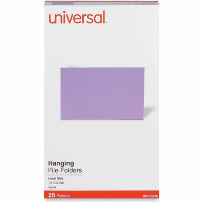 Universal 1/5 Tab Cut Legal Hanging Folder, Violet, 8 1/2" Width x 14" Length, 25 Box, UNV14220