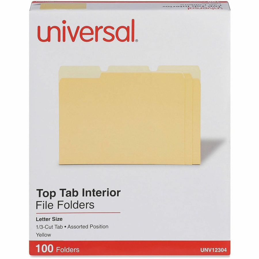 Universal Top Tab File Folder, 8.5" Width x 11" Length, Stock, 1/3, Assorted, 100 / Box, UNV12304