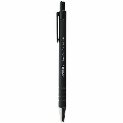 Universal Ballpoint Pen, Retractable, Fine 0.7 mm, Black Ink, Black Barrel, Dozen, 1 Dozen, UNV15520