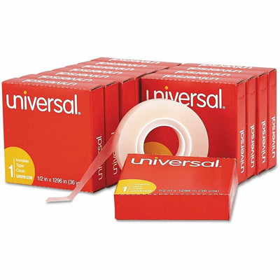 Universal Invisible Tape, 1" Core, 0.5" x 36 yds, Clear, 12/Pack, UNV81236VP