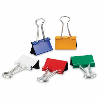 Universal Binder Clips with Storage Tub, Medium, Assorted Colors, 24/Pack, Red, UNV31029