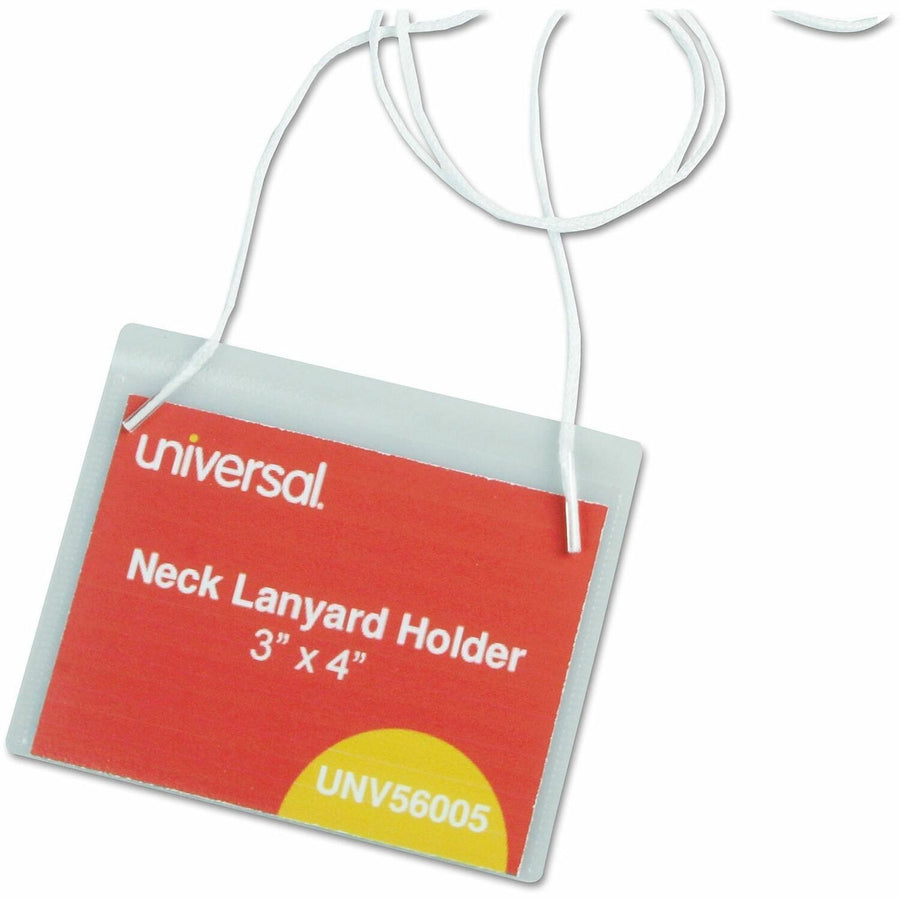 Universal Name Badge Holder, Clear, Plastic, Lanyard, 100 / Box, UNV56005