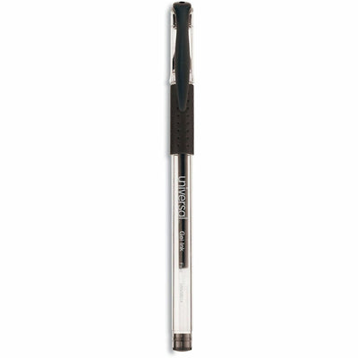 Universal Comfort Grip Gel Pen, Stick, Fine 0.5 mm, Black Ink, Clear/Black Barrel, Dozen, 1 Dozen, UNV39514