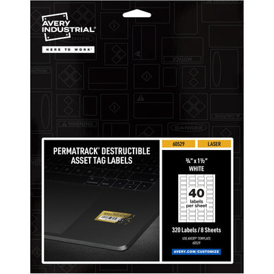Avery PermaTrack Destructible Asset Tag Labels, 3/4" x 1-1/2", 320 Asset Tags, White, 1 Carton — view 1