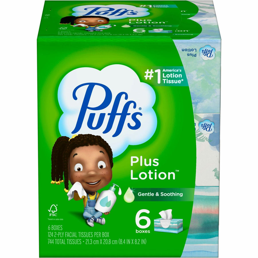 Puffs Plus Lotion Facial Tissue, White, Durable, 6 / Pack, PGC39383