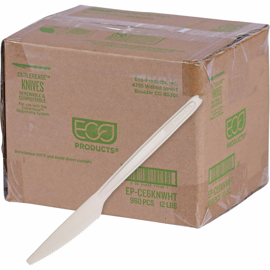 Eco-Products Cutlerease Dispensable Knives, White, PLA (PolyLactic Acid) Plastic, 960 / Carton, ECOEPCE6KNWHT