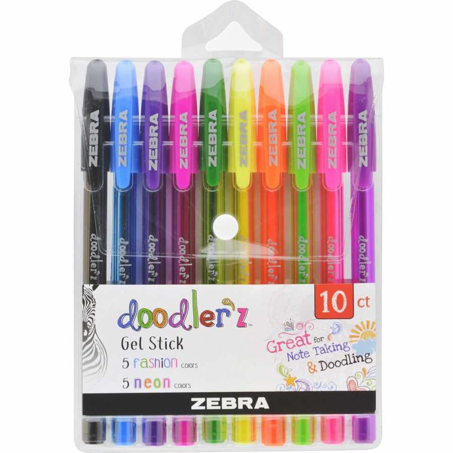 Zebra Pen Doodler'z Gel Stick Pen Set, 4.75" x 6", Assorted Neon, Pocket Clip, 1 / Pack, ZEB41810