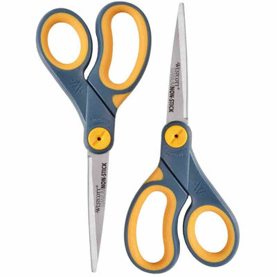 Acme United Westcott Titanium Bonded Non-Stick Scissors, 8", Pointed, Gray/Yellow, Pack Of 2, 2 / Pack, ACM16550