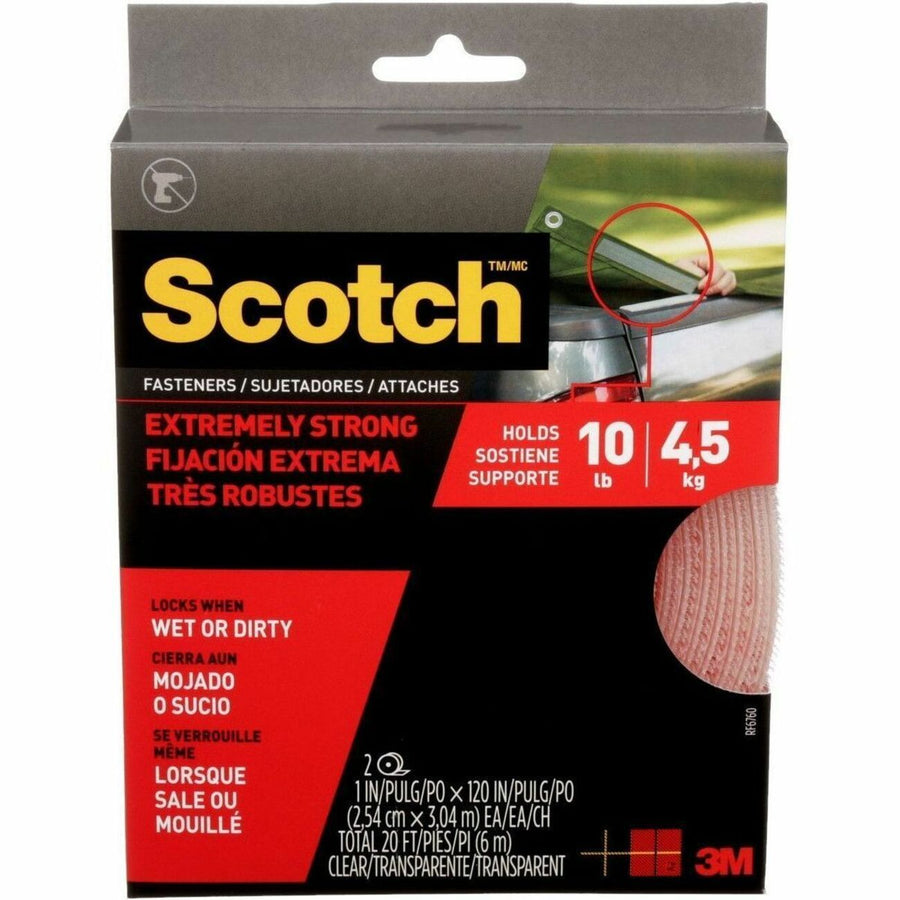 Scotch Extremely Strong Fasteners, Clear, 1", 10 ft, Permanent, 2 / Pack, MMMRF6760