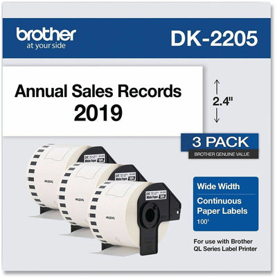 Brother DK Multipurpose Label, Black on White, Paper, Strong, 3 / Pack, BRTDK22053PK