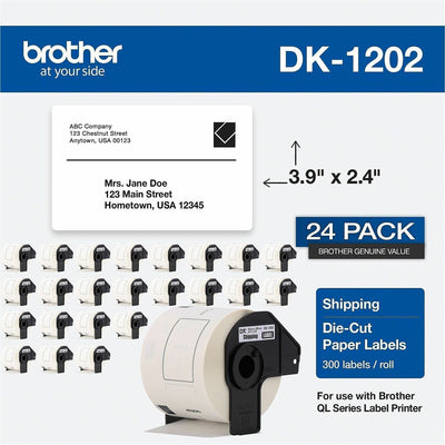 Brother DK Address Label, White, Paper, 24 / Pack, BRTDK120224PK