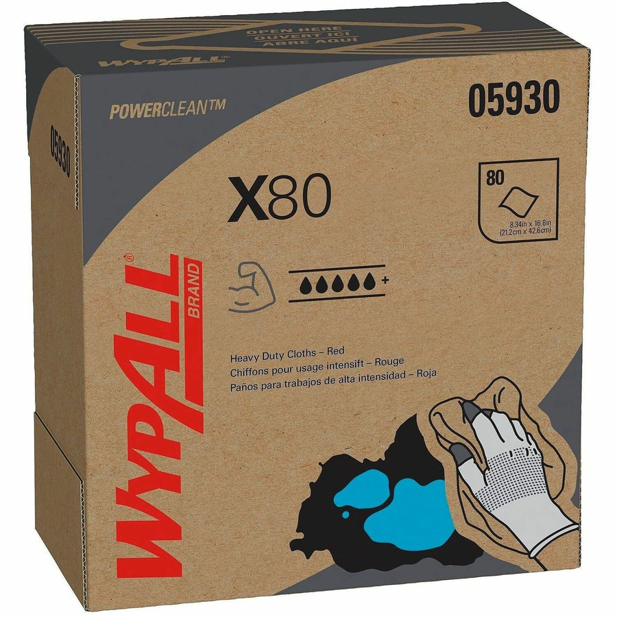 Wypall Power Clean X80 Heavy Duty Cloths, Red, Contaminant-free, 1 Carton, KCC05930