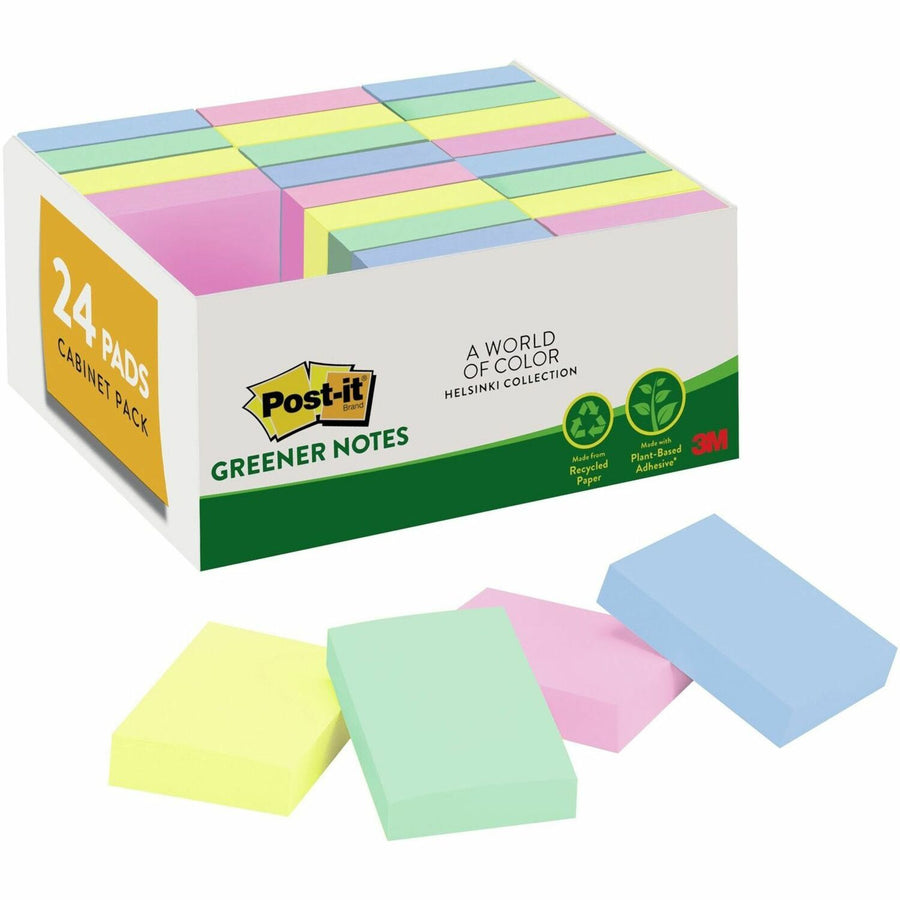 Post-it® Greener Notes Value Pack - Beachside Cafe Color Collection, Moonstone, Paper, Eco-friendly, 24 / Pack, MMM65324RPVAD