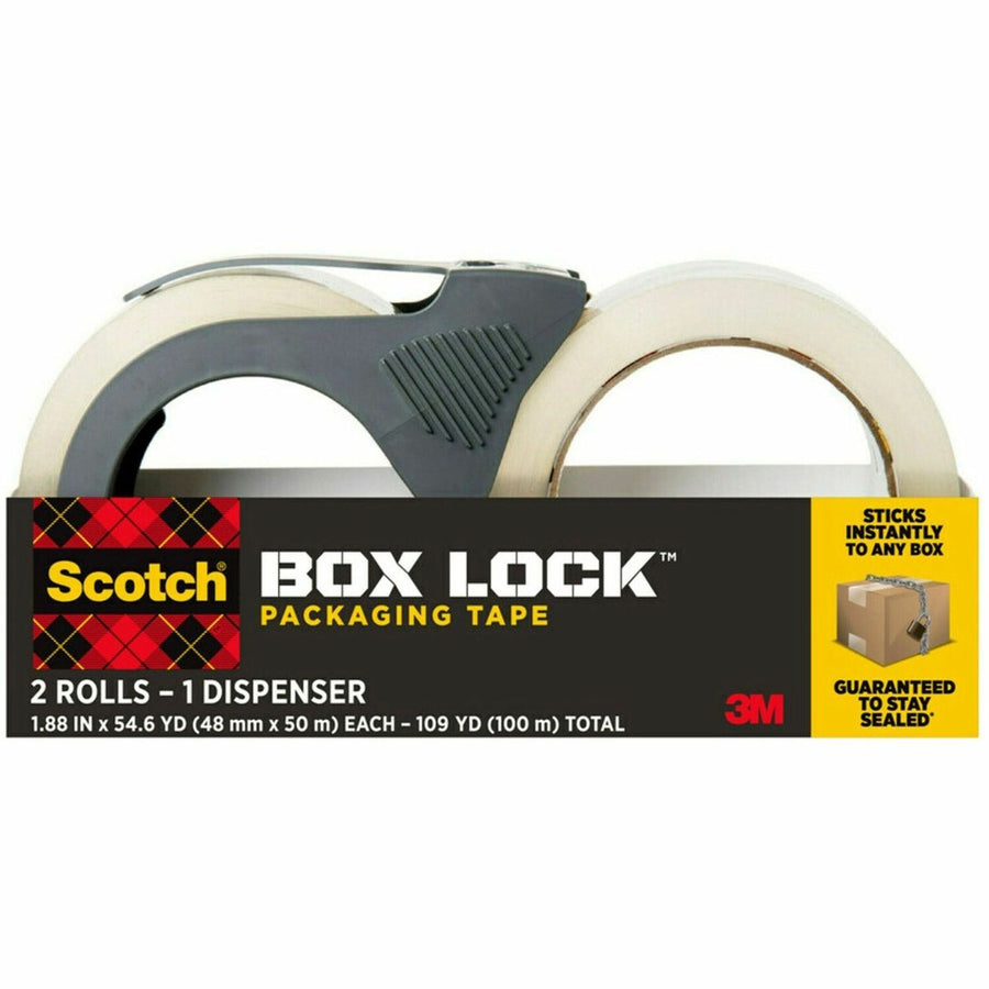 Scotch Box Lock Dispenser Packaging Tape, Clear, 1.88", 55 yd, Adhesive, 1 / Pack, MMM395021RD