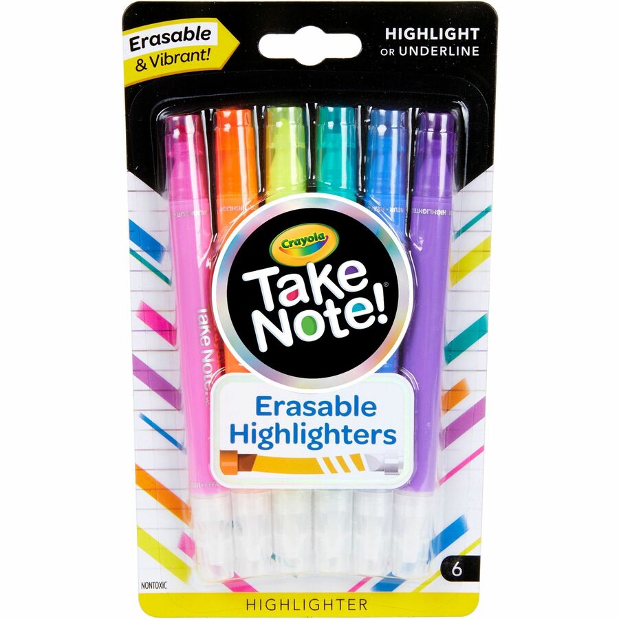 Crayola Take Note Erasable Highlighters, 4.60" x 0.70", Assorted, 1 / Pack, CYO58-6504