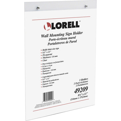 Lorell Wall-Mounted Sign Holders, Clear, 2 / Pack, LLR49209