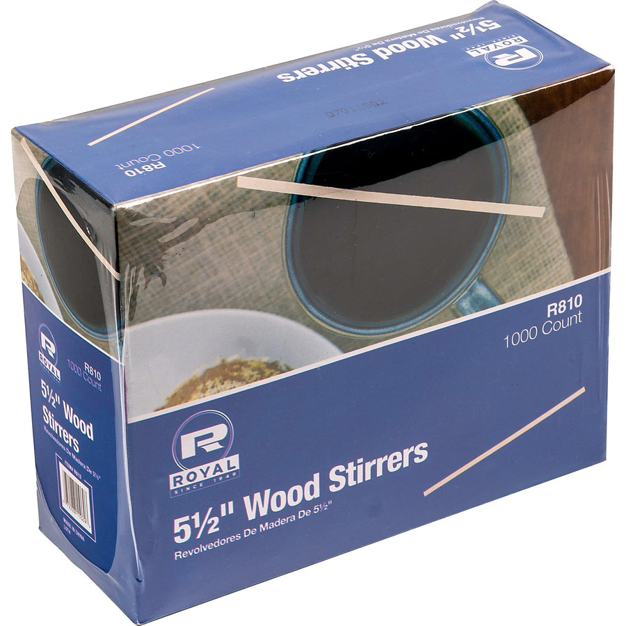 Royal Wood Coffee Stir Sticks, Natural, Birch Wood, 1000 / Box, RPPR810