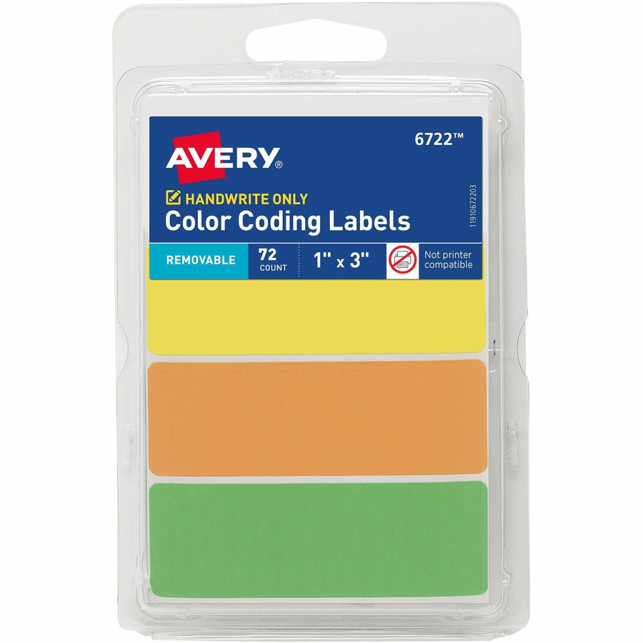 Avery® Rectangular Removable Color Coding Labels on Small Sheets, Neon Green, Paper, 24, Residue-free, 1 Carton, AVE06722