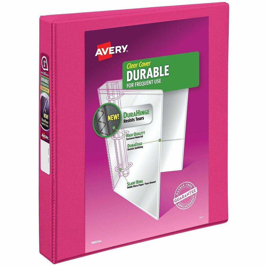 Avery Durable View 3 Ring Binder, 1" Slant Rings, 1 Pink Binder, 8 1/2" Width x 11" Length, Each — view 1