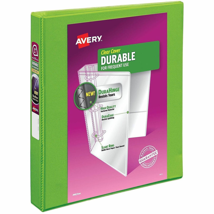 Avery Durable View 3 Ring Binder, 1 Inch Slant Rings, 1 Green Binder ), Chartreuse, 8 1/2" Width x 11" Length — view 1
