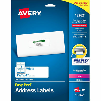 Avery Easy Peel Address Label, Matte, 1 Carton, AVE18262