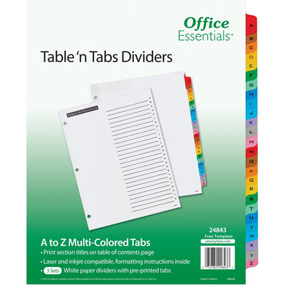 Avery Table 'n Tabs Multicolored Tab A-Z Dividers, White, 1 Carton, AVE24843