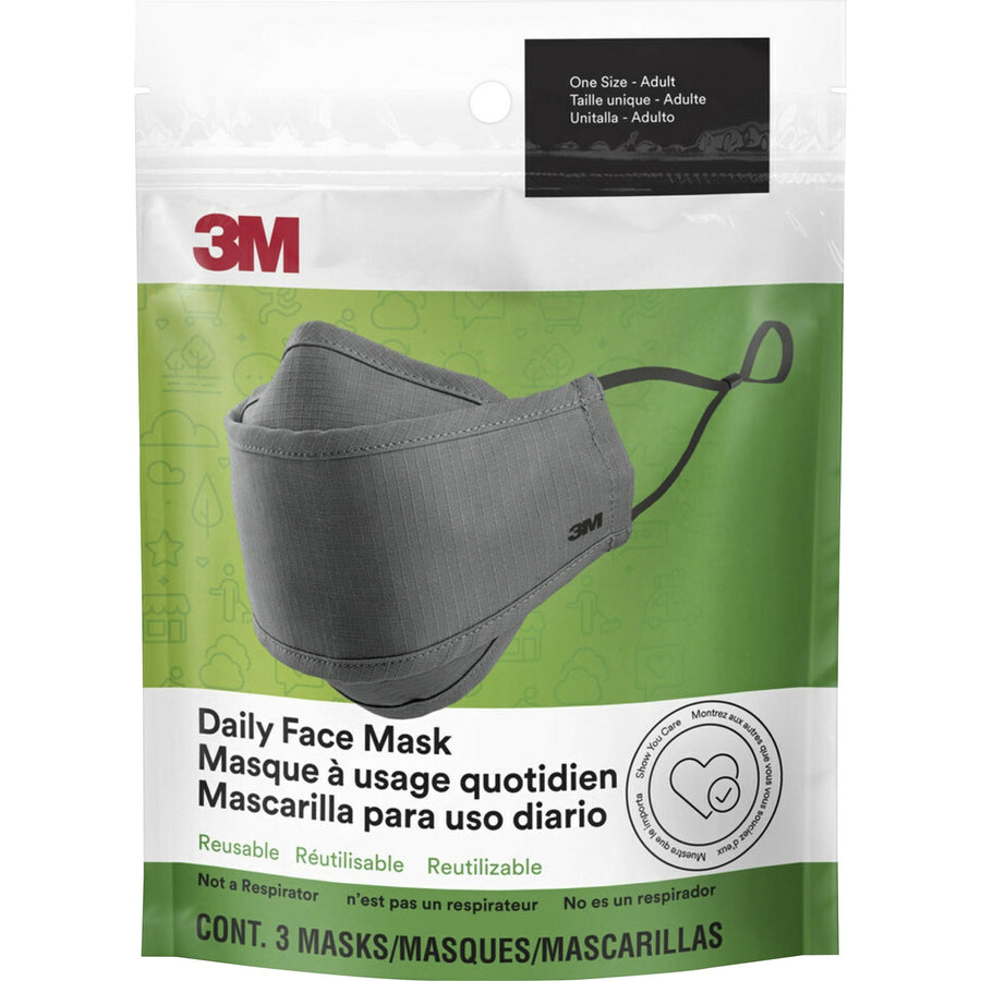 3M Daily Face Masks, Gray, Fabric, Washable, 3 / Pack, MMMRFM1003