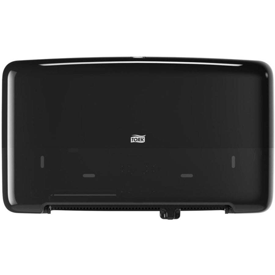 TORK Twin Mini Jumbo Toilet Paper Roll Dispenser Black T2, 17" x 10.1", Plastic, 2 x Roll, See Through Window, 1 Carton, TRK5555290