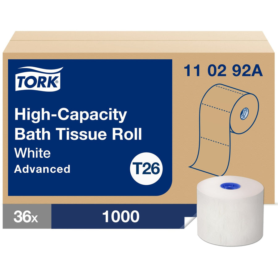 TORK High-Capacity Toilet Paper Roll White T26, Fiber, 1 21/32", Embossed, 36 / Carton, TRK110292A
