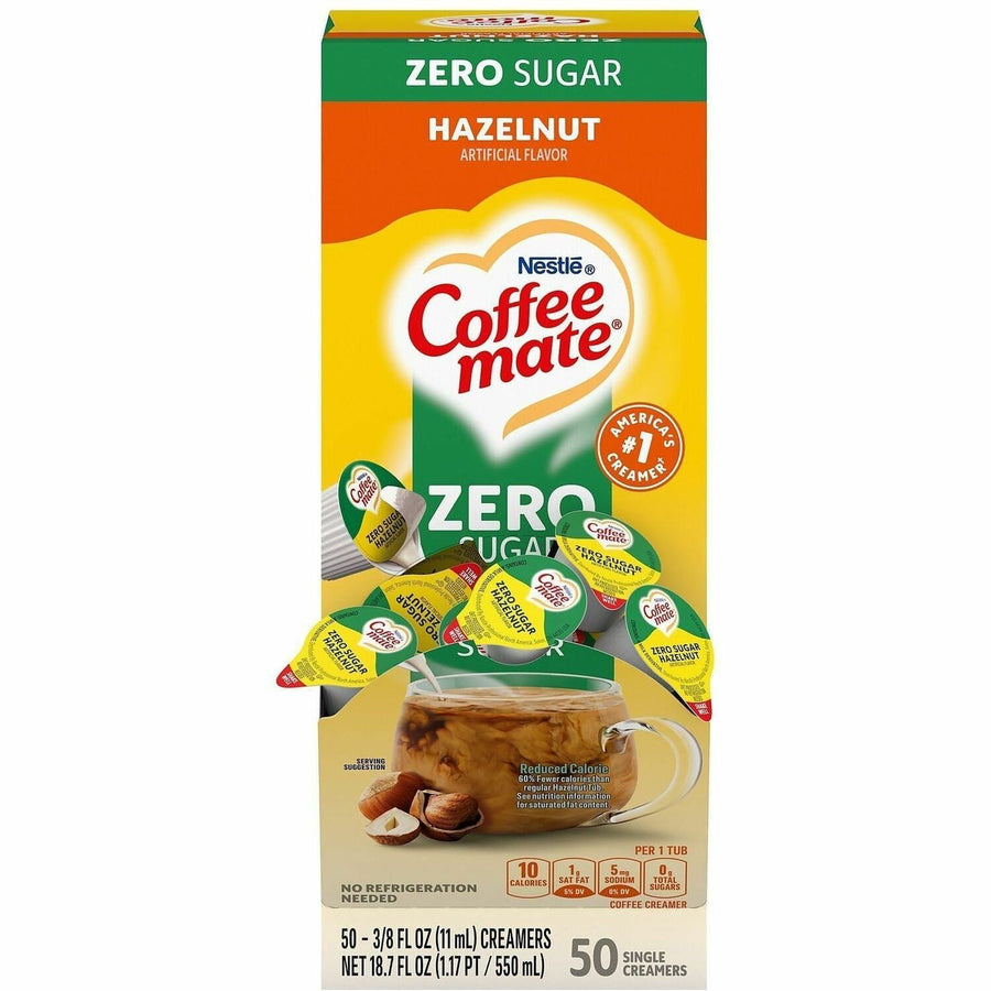 Coffee mate Sugar-Free Hazelnut Nondairy Liquid Creamer Singles, Gluten-free, 50 / Box, NES98468