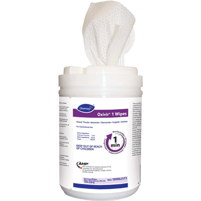 Diversey One-Step Ready-to-Use Hospital Disinfectant Cleaner Wipe, Colorless, 12 / Container, DVO100962573