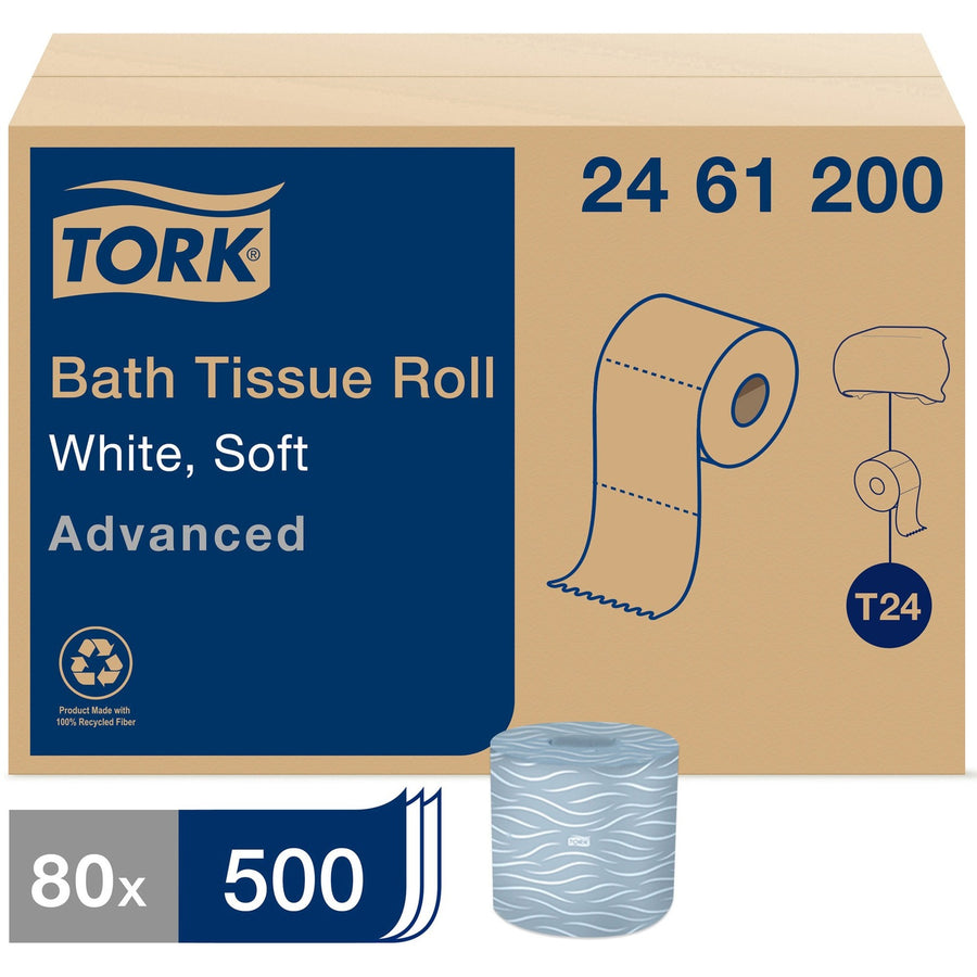 TORK Advanced Bath Tissue Roll, 2-Ply, White, Fiber, Absorbent, 80 / Carton, TRK2461200