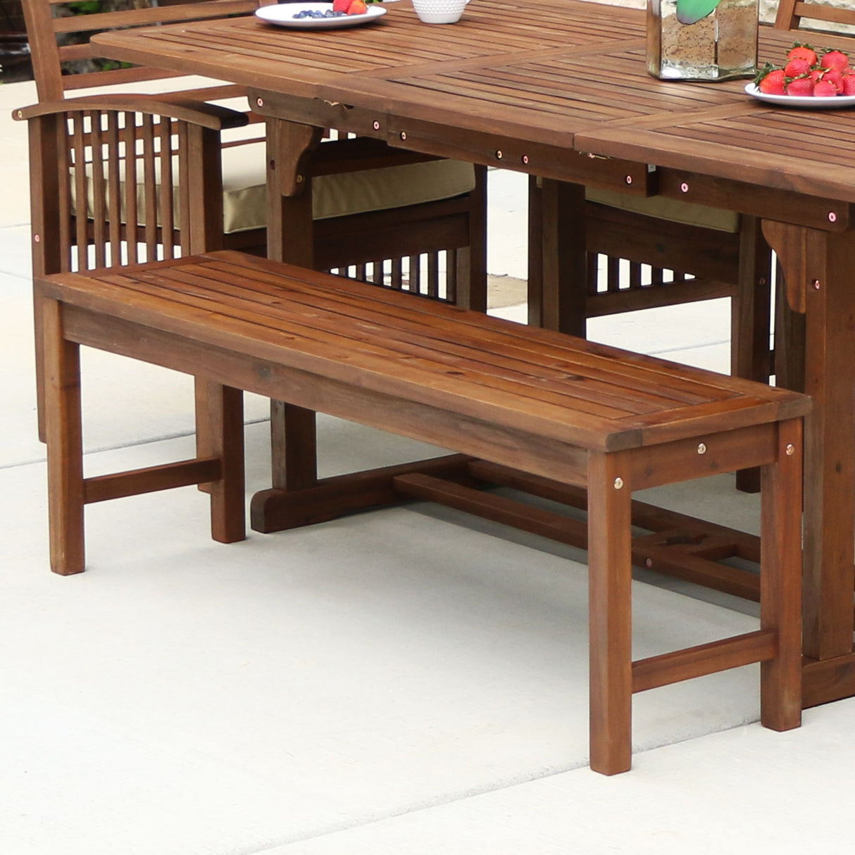 Walker Edison Hunter Acacia Wood Dining Bench – Dark Brown | Weather-Resistant Outdoor Seating W. Trends