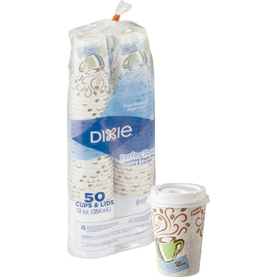 Georgia Pacific . Dixie PerfecTouch 12 oz Hot Coffee Cup and Lid Sets by GP Pro, White, 50 / Pack, DXE5342COMBO6