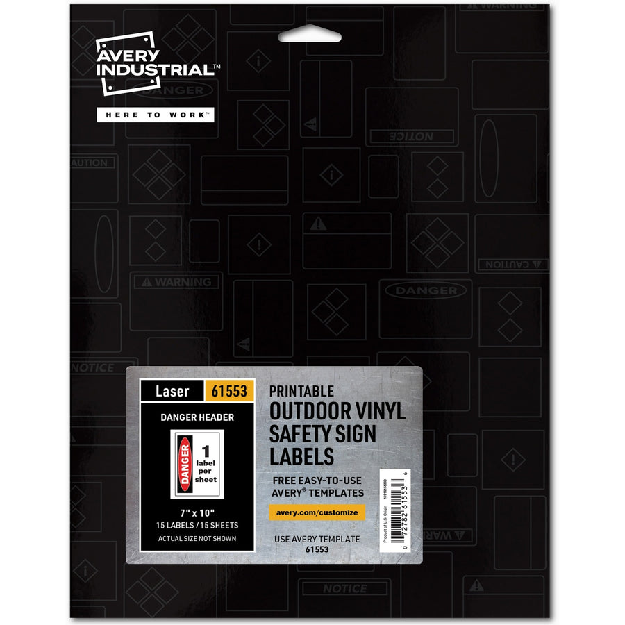 Avery® Danger Header Printable Outdoor Vinyl Signs, White, 15, Abrasion Resistant, 1 / Pack, AVE61553
