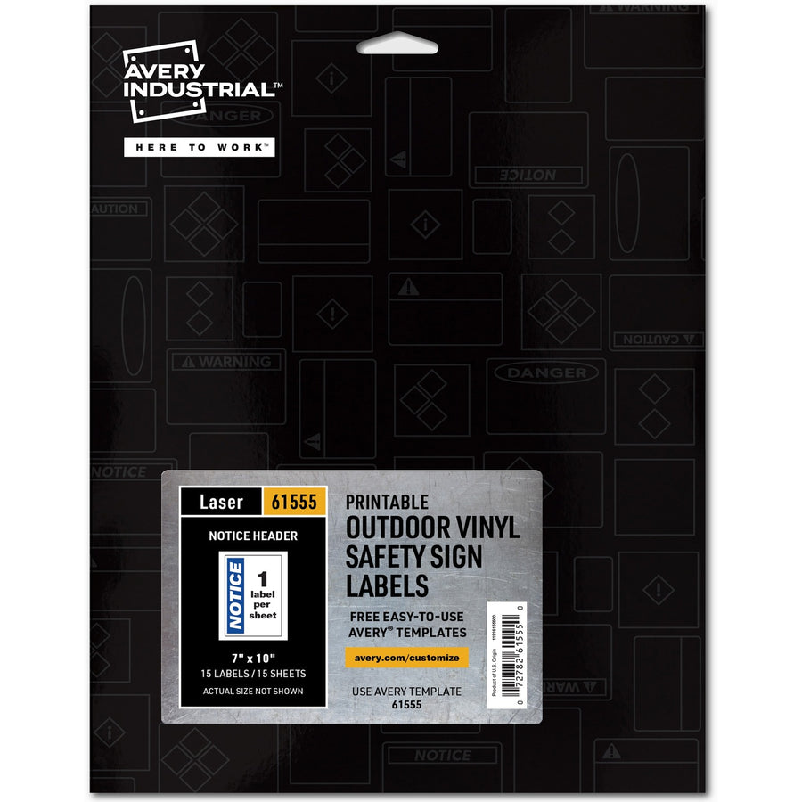 Avery® NOTICE Header Self-Adhesive Outdoor Sign, White, Vinyl, 15, Abrasion Resistant, 1 / Pack, AVE61555