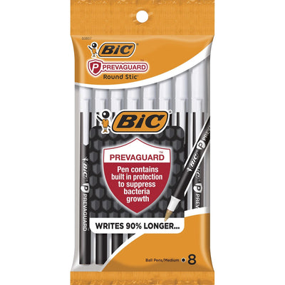 BIC PrevaGuard Round Stic Ballpoint Pen, 8 / Pack, BICGSAMP81BK