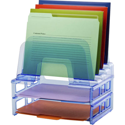 Officemate 23211 Blue Glacier Large Incline Sorter with 2 Letter Trays, Transparent Blue, OIC23211
